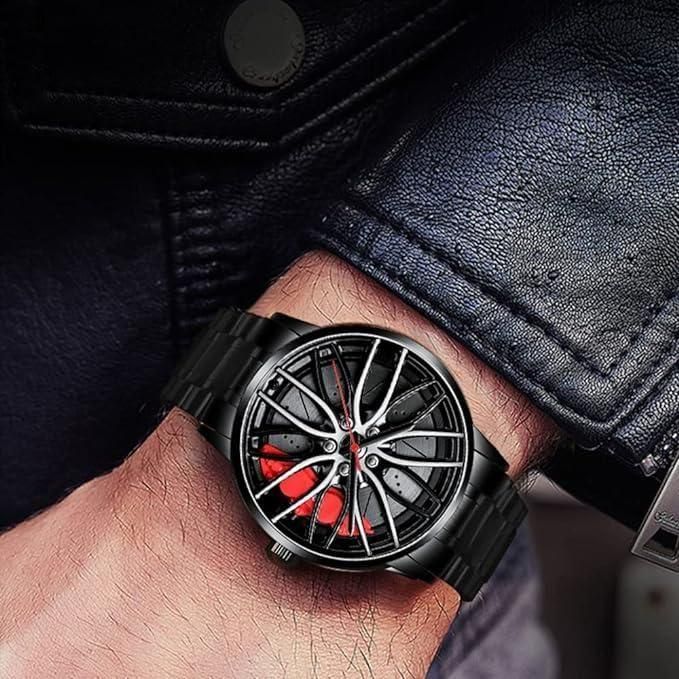 Sleek Car Wheel Inspired Wrist Watch , A statement piece for car and speed lovers.