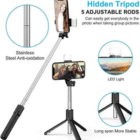 3-in-1 Extendable Selfie Stick Tripod with Bluetooth Remote + LED Flash