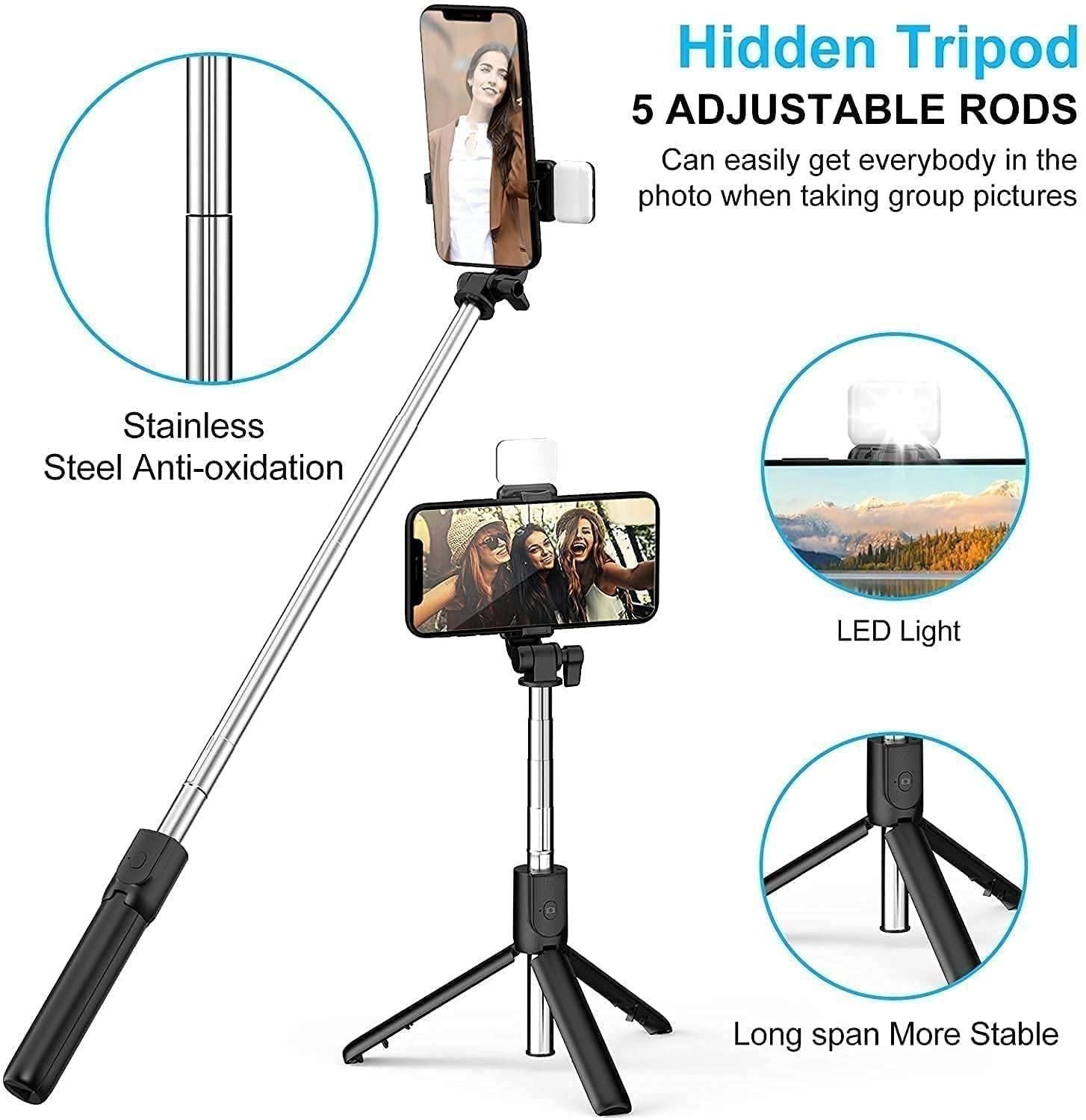 3-in-1 Extendable Selfie Stick Tripod with Bluetooth Remote + LED Flash