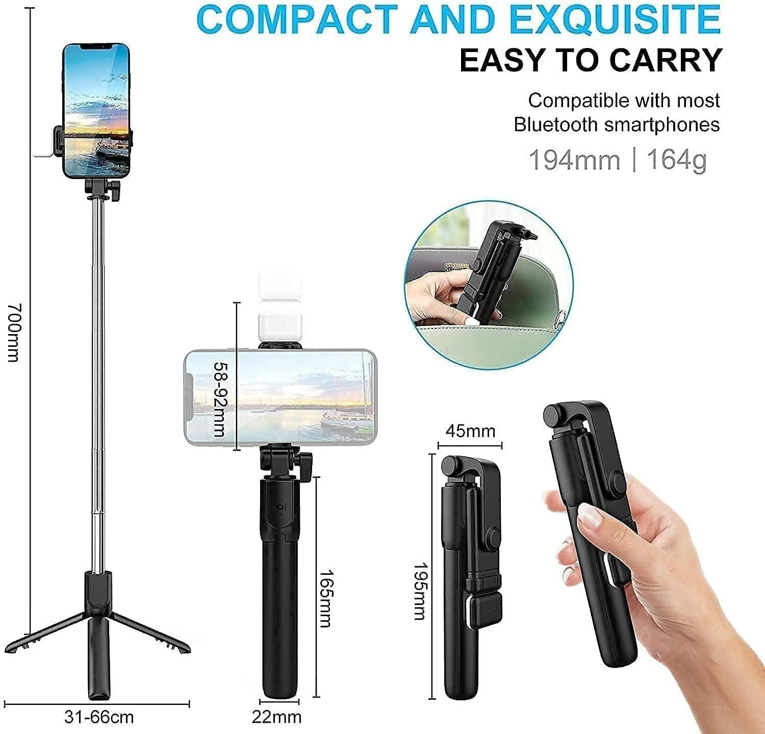 3-in-1 Extendable Selfie Stick Tripod with Bluetooth Remote + LED Flash