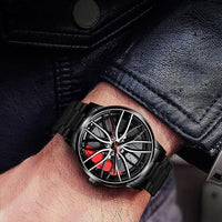 Sleek Car Wheel Inspired Wrist Watch , A statement piece for car and speed lovers.