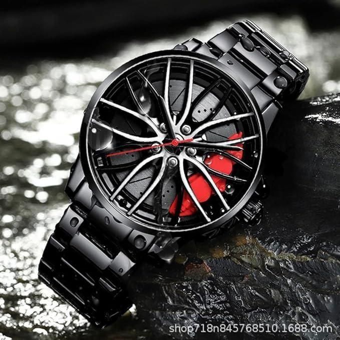 Sleek Car Wheel Inspired Wrist Watch , A statement piece for car and speed lovers.