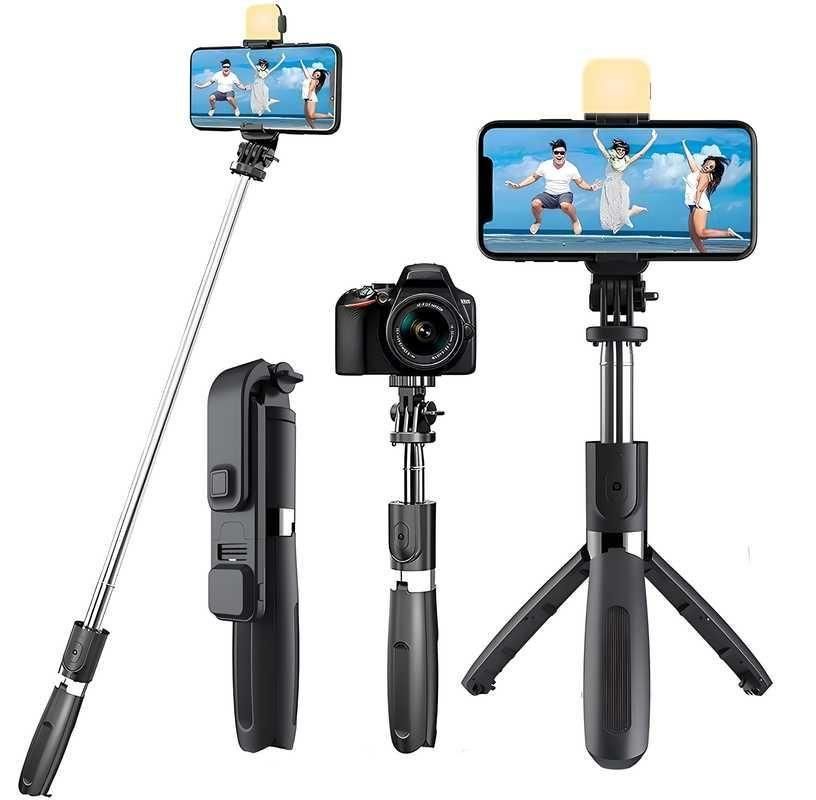 3-in-1 Extendable Selfie Stick Tripod with Bluetooth Remote + LED Flash